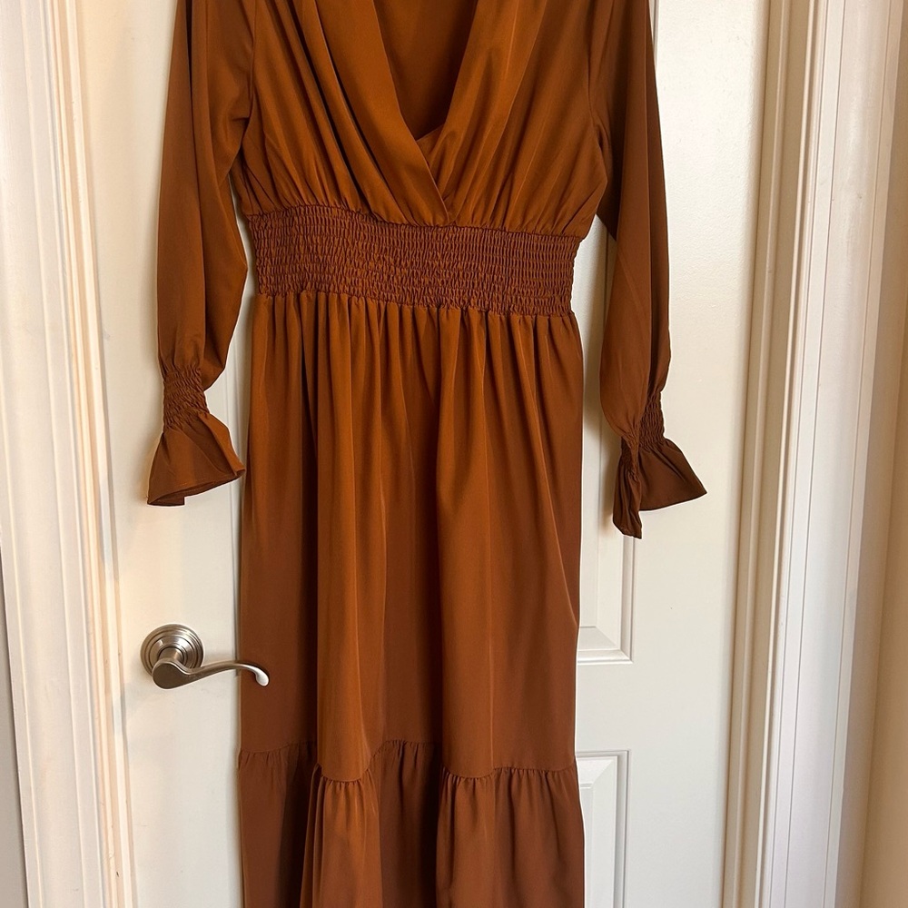 Elegant Brown Long Sleeve Dress
